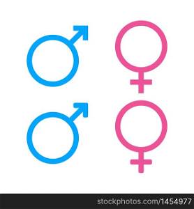 Male and female icon.Sign of gender of male, female. Gender symbol on isolated background. vector eps10. Male and female icon.Sign of gender of male, female. Gender symbol on isolated background. vector illlustartion