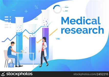 Male and female medics working in laboratory vector illustration. Medicine, pharmacy, chemistry. Medical research concept. Creative design for presentations, templates, banners