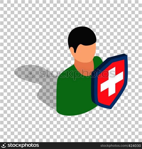 Male and shield isometric icon 3d on a transparent background vector illustration. Male and shield isometric icon