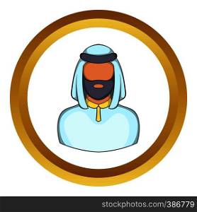 Male arab vector icon in golden circle, cartoon style isolated on white background. Male arab vector icon