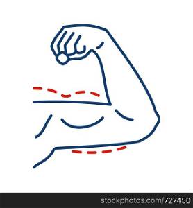 Male arm lift surgery color icon. Brachioplasty for men. Plastic surgery for man. Surgical arm reshaping. Isolated vector illustration. Male arm lift surgery color icon