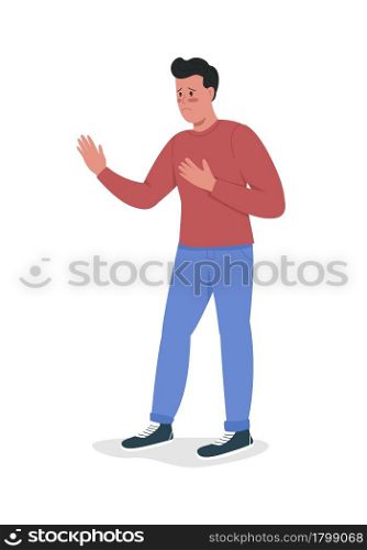 Male asks for forgiveness semi flat color vector character. Standing figure. Full body person on white. Relationship ending isolated modern cartoon style illustration for graphic design and animation. Male asks for forgiveness semi flat color vector character