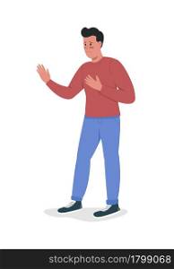 Male asks for forgiveness semi flat color vector character. Standing figure. Full body person on white. Relationship ending isolated modern cartoon style illustration for graphic design and animation. Male asks for forgiveness semi flat color vector character