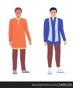 Male asylum seekers semi flat color vector characters set. Downhearted figures. Full body people on white. Simple cartoon style illustration collection for web graphic design and animation. Male asylum seekers semi flat color vector characters set
