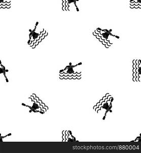 Male athlete in a canoe pattern repeat seamless in black color for any design. Vector geometric illustration. Male athlete in a canoe pattern seamless black