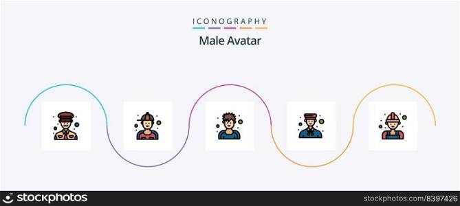 Male Avatar Line Filled Flat 5 Icon Pack Including labour. professional. exerciser. people. bell