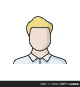 Male avatar RGB color icon. Human resources for job. Employee for company career. Corporate businessman. Man for interview. Manager in suit. Person head. Isolated vector illustration. Male avatar RGB color icon