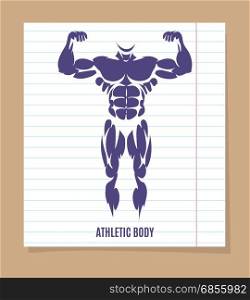 Male body silhouette on lined page. Male athletic body silhouette on line paper page, vector illustration