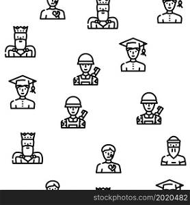 Male Business And Expression Vector Seamless Pattern Thin Line Illustration. Male Business And Expression Vector Seamless Pattern