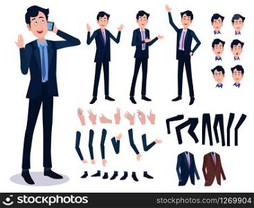 Male Business Character Vector Set. Creation Set body. Business Man Cartoon Character in stylish clothing. Illustration men Office.