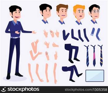 Male Business Character Vector Set. Creation Set body. Business Man Cartoon Character in stylish clothing. Illustration men Office.