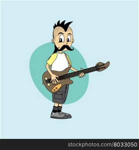 male cartoon character band guitar theme. male cartoon character band guitar theme vector art illustration