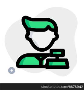 Male cashier avatar with a desk bell