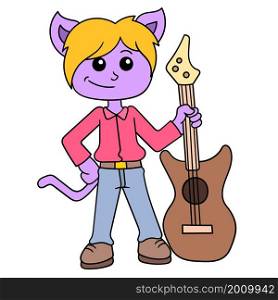 male cat musician holding guitar to play song