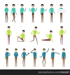 Male character creation set.Business man characters.Set of a guy in different poses.Characters for your project.Build your own design.Cartoon flat style infographic vector illustration