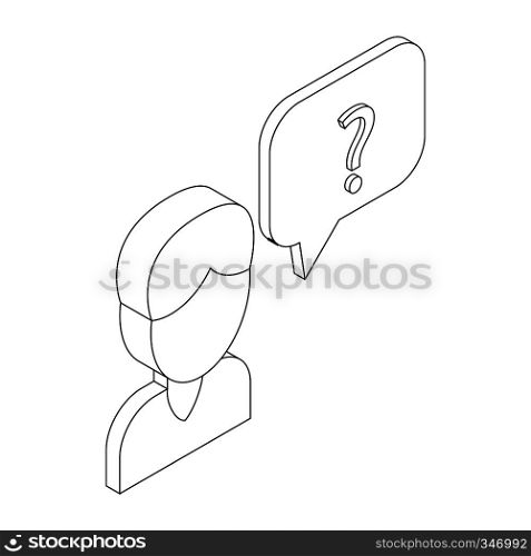 Male consultant and speech bubble with question icon in isometric 3d style on a white background. Male consultant and speech bubble icon