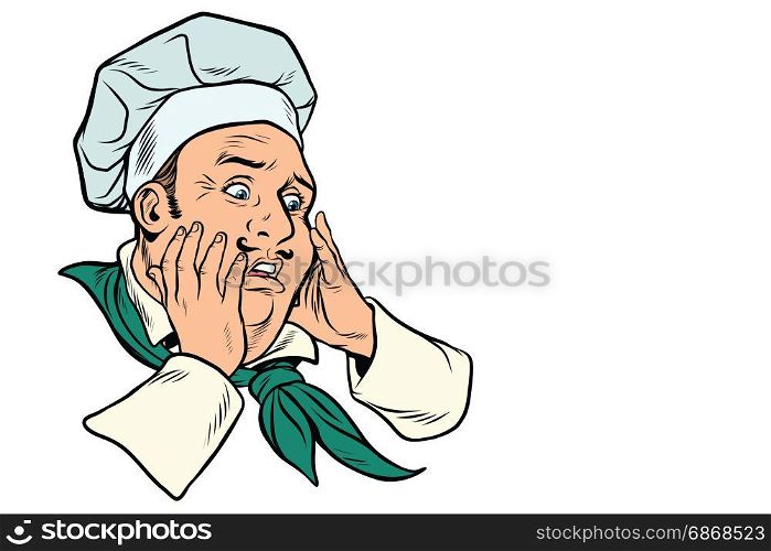 male cook scared gesture. Pop art retro comic book vector illustration. male cook scared gesture