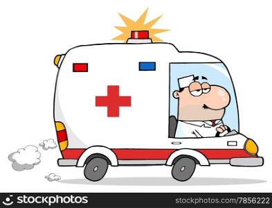 Male Doctor Driving Ambulance