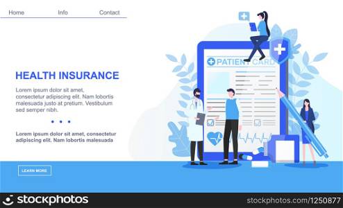 Male Doctor Man Patient Card Woman with Pen Sign Health Insurance Contract Vector Illustration. Medical Treatment Family Healthcare Emergency Hospital Help Pharmacy Medicine Support. Male Doctor Patient Sign Health Insurance Contract