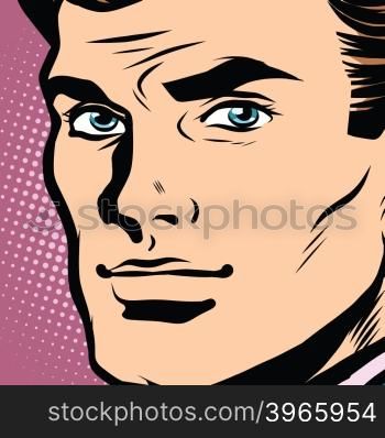 Male face profile close-up pop art retro vector. Face businessman retro vector. The head of a man. Male face profile close-up pop art