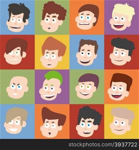 Male faces in flat design. Vector illustration