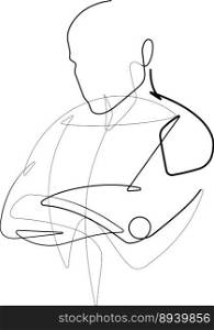 Male figure with arms crossed one continuous line vector image