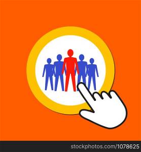 Male figures icon. Team, leadership concept. Hand Mouse Cursor Clicks the Button. Pointer Push Press