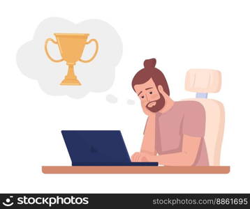 Male freelancer fantasizing about achievements semi flat color vector character. Editable figure. Full body person on white. Simple cartoon style illustration for web graphic design and animation. Male freelancer fantasizing about achievements semi flat color vector character