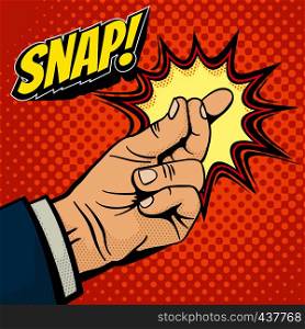 Male hand with snapping finger magic gesture. Its easy vector concept in pop art style. Finger snap gesture, snapping click gesturing expression, vector illustration. Male hand with snapping finger magic gesture. Its easy vector concept in pop art style
