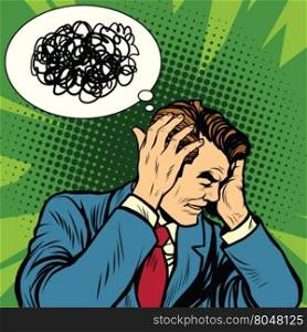 Male headache confused, pop art retro vector illustration. Psychology and brain disease