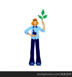 Male hippie flat color vector faceless character. Subculture community member. Vegan man with leaf. Alternative lifestyle isolated cartoon illustration for web graphic design and animation. Male hippie flat color vector faceless character