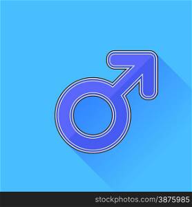 Male Icon Isolated on Blue Background. Long Shadow.. Male Icon