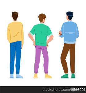 male man back vector. view guy, model casual, wo up male man back character. people flat cartoon illustration. male man back vector