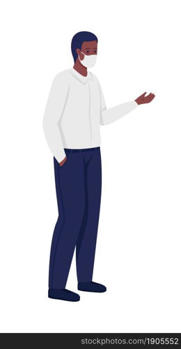 Male manager in face mask semi flat color vector character. Standing figure. Full body person on white. New reality isolated modern cartoon style illustration for graphic design and animation. Male manager in face mask semi flat color vector character