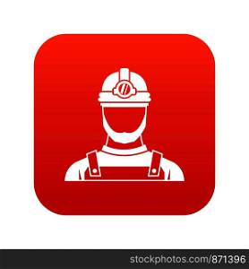 Male miner icon digital red for any design isolated on white vector illustration. Male miner icon digital red