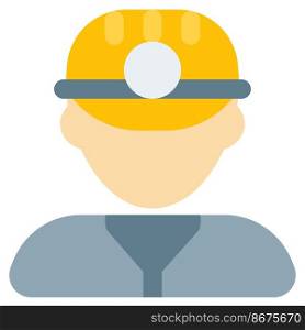 Male miner wearing safety helmet with head l&