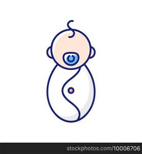Male newborn RGB color icon. Baby phase. Infancy development. Age period from birth to 2 months. Baby-care concerns. Tracking feedings, diapers. Burping, bathing, bonding. Isolated vector illustration. Male newborn RGB color icon