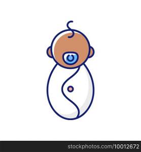 Male newborn RGB color icon. Baby phase. Infancy development. Age period from birth to 2 months. Baby-care concerns. Tracking feedings, diapers. Burping, bathing, bonding. Isolated vector illustration. Male newborn RGB color icon