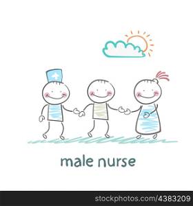 male nurse hold ill patient