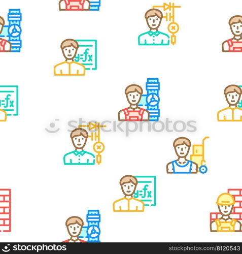 Male Occupation Job Vector Seamless Pattern Color Line Illustration. Male Occupation Job Vector Seamless Pattern