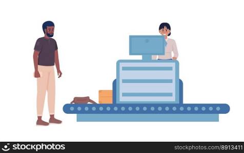 Male passenger going through checkpoint security semi flat color vector characters. Editable figures. Full body people on white. Simple cartoon style illustration for web graphic design and animation. Male passenger going through checkpoint security semi flat color vector characters