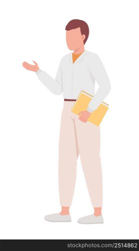 Male professional teacher semi flat color vector character. Standing figure. Full body person on white. Show academic abilities simple cartoon style illustration for web graphic design and animation. Male professional teacher semi flat color vector character