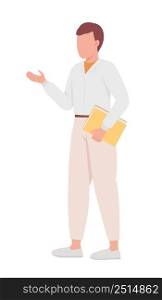 Male professional teacher semi flat color vector character. Standing figure. Full body person on white. Show academic abilities simple cartoon style illustration for web graphic design and animation. Male professional teacher semi flat color vector character