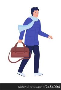 Male refugee leaving home by war and persecution semi flat color vector character. Frightened figure. Full body person on white. Simple cartoon style illustration for web graphic design and animation. Male refugee leaving home by war and persecution semi flat color vector character
