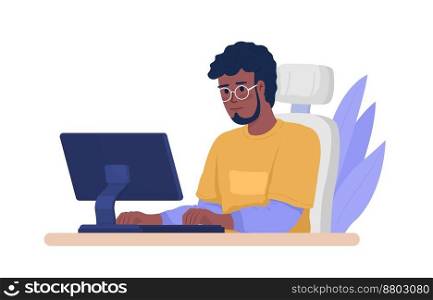 Male remote worker semi flat color vector character. Editable figure. Full body person on white. Online content simple cartoon style illustration for web graphic design and animation. Male remote worker semi flat color vector character