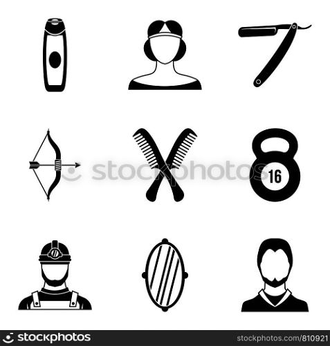 Male salon icons set. Simple set of 9 male salon vector icons for web isolated on white background. Male salon icons set, simple style