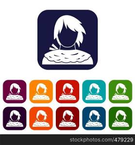 Male shorn icons set vector illustration in flat style in colors red, blue, green, and other. Male shorn icons set