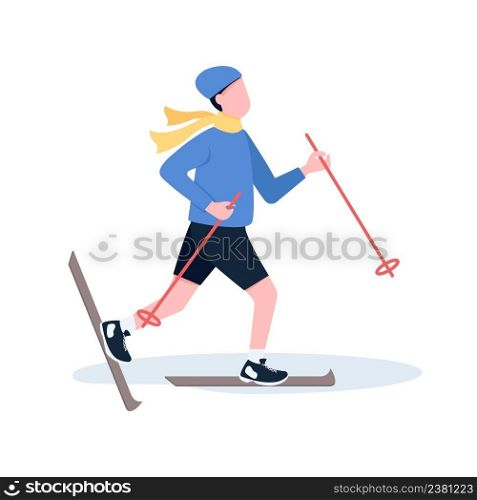 Male skier semi flat color vector character. Posing figure. Full body person on white. Professional athlete. Park visitor simple cartoon style illustration for web graphic design and animation. Male skier semi flat color vector character
