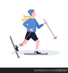 Male skier semi flat color vector character. Posing figure. Full body person on white. Professional athlete. Park visitor simple cartoon style illustration for web graphic design and animation. Male skier semi flat color vector character