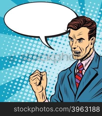 Male speaker politician businessman pop art retro style. Political candidate. Business statement. Motivation and training. Business coach. Male speaker politician businessman